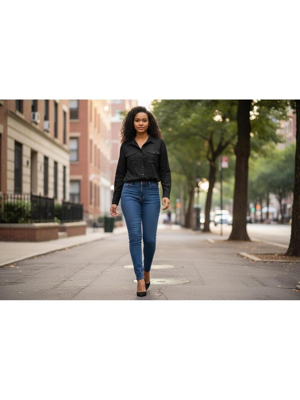 LE3NO Black Long Sleeve Button-Up Shirt